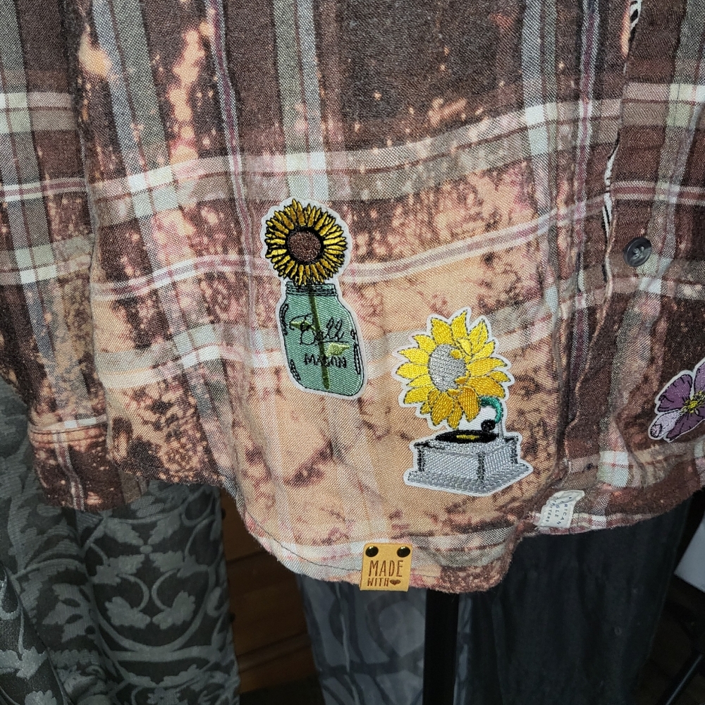 Oversized American Eagle Destroyed Upcycled perfect camping Flannel Size small - Picture 2 of 13